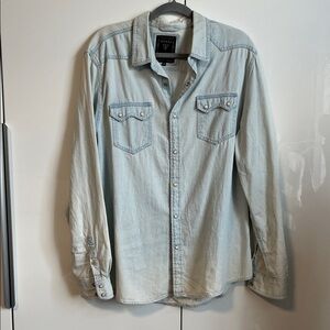 Guess Light Blue Denim Button-Up Cotton Shirt, Size XL